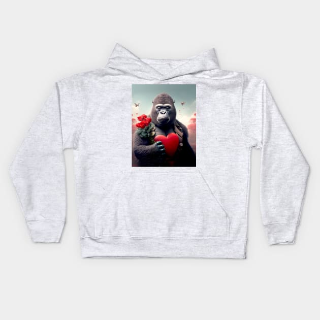 Valentine's Day in 2053  No. 3: Gorilla My Dreams on a Futuristic Valentine's Day Kids Hoodie by Puff Sumo